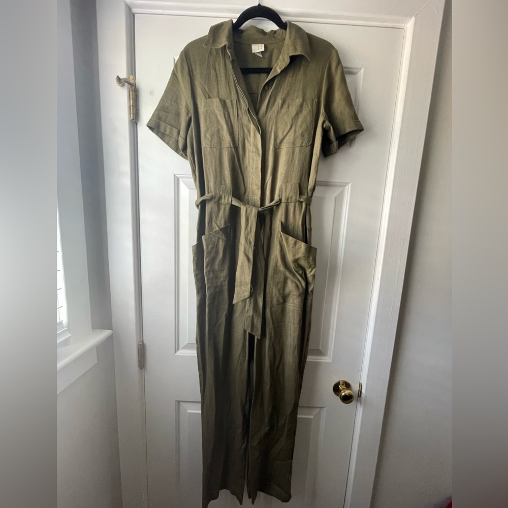 A New Day Hunter green jumpsuit with tie around waist-Medium